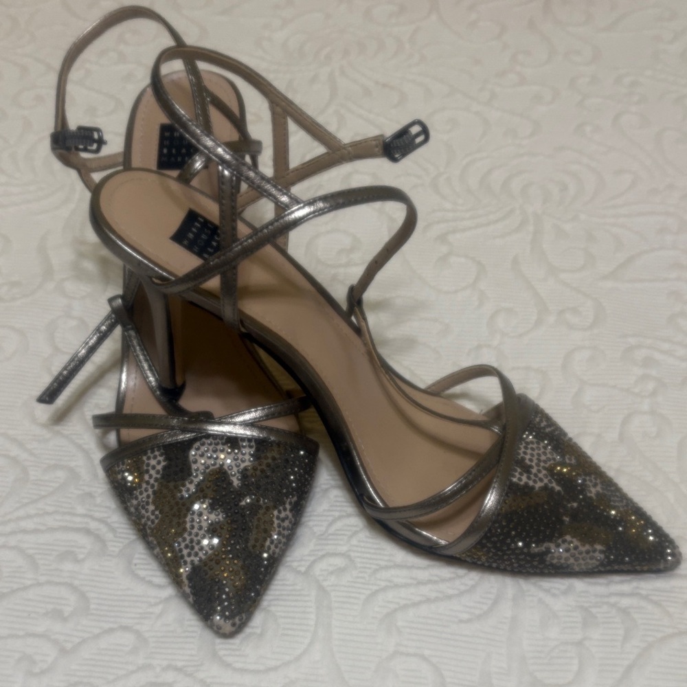 White House Black Market Metallic Strappy Heels
